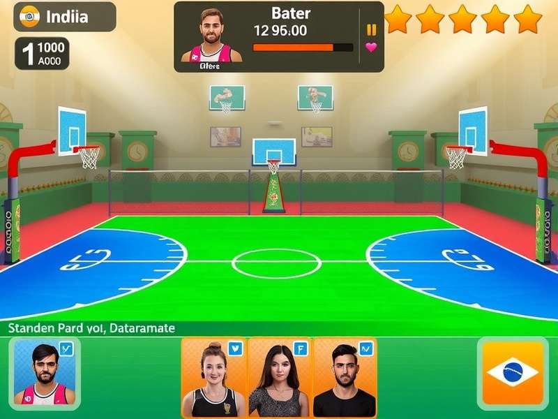Bollywood Basketball gameplay screenshot showing Indian-themed basketball court